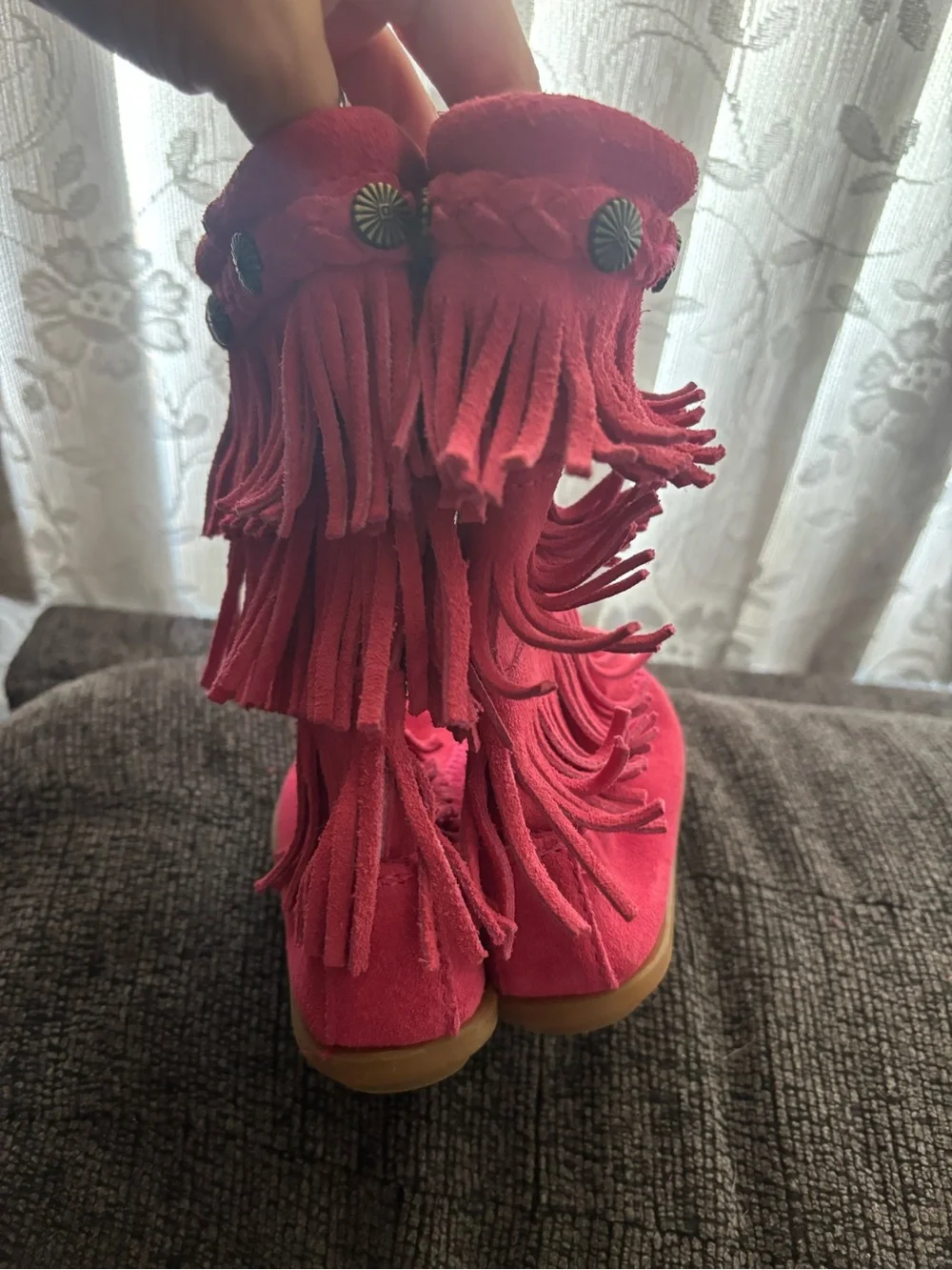 💖 Minnetonka Pink 3 Layer Fringe Moccasin High Calf Toddler Boots 8 Retail $60!!